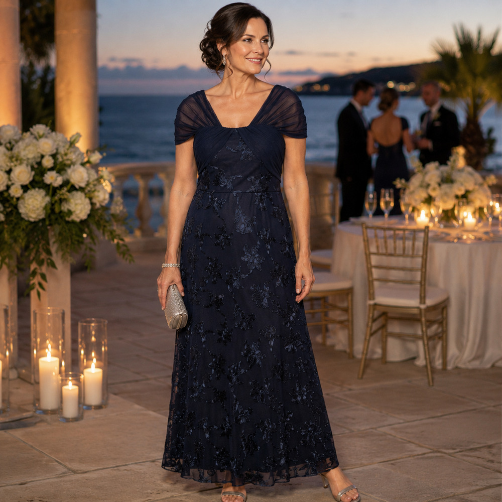 JS Collections Carolina Navy Embroidered Gown Size 16 NWT Wedding Guest Formal